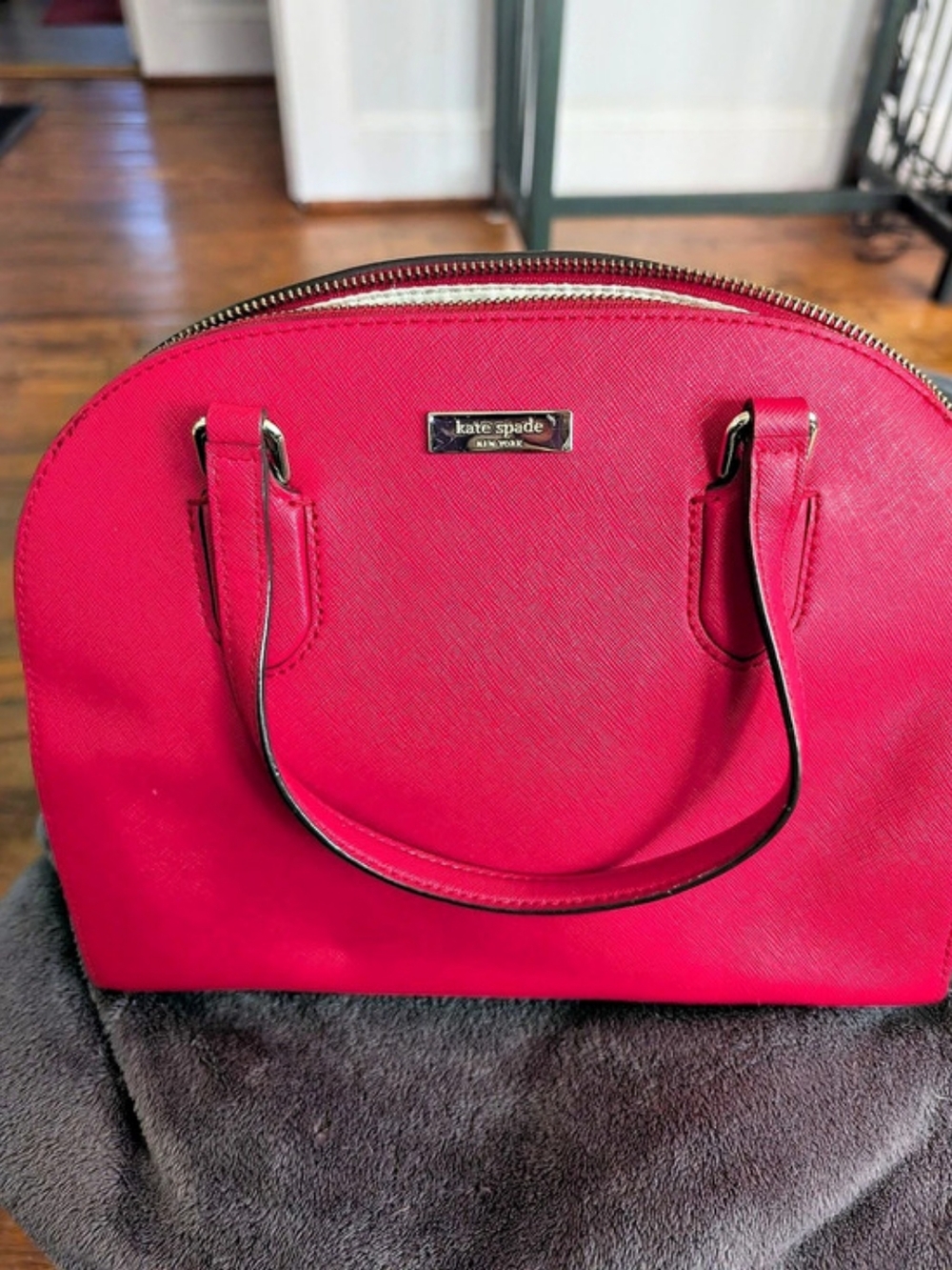 kate spade New York Sadie Saffiano Leather Dome Satchel-Red